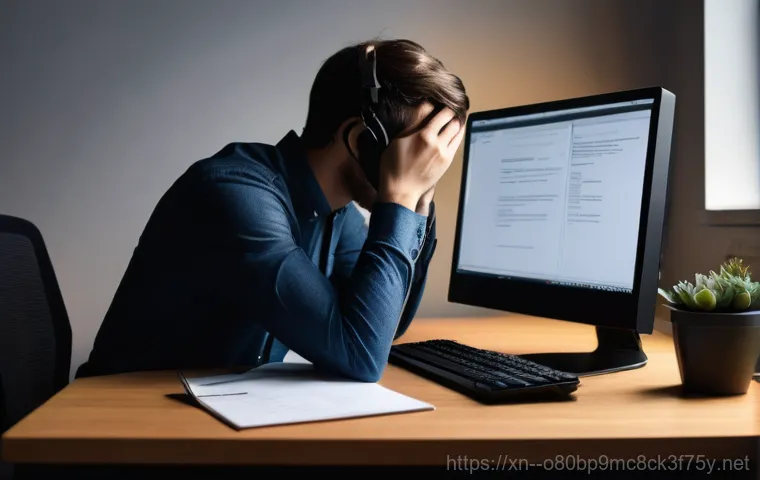 회암동 부팅불가 - A young adult, mid-20s, with a look of extreme panic and distress, stares intently at a computer mon...