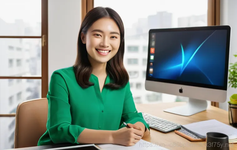 덕풍동 NAS출장방문수리점 - A highly skilled and professional female technician in her 30s, wearing a clean, light blue uniform ...