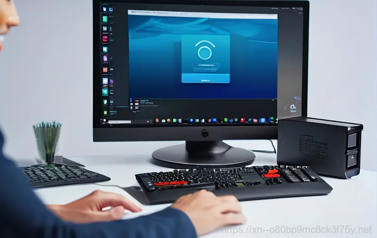 항동 UNMOUNTABLE_BOOT_VOLUME - **Prompt:** A focused, over-the-shoulder view of a person intently working at a computer. Their hand...