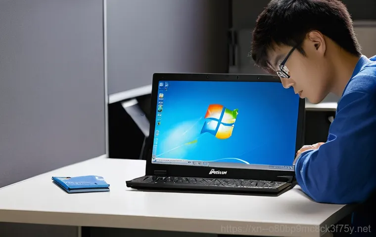 삼가동 윈도우7 windows7 재설치 포맷  초기화 - **Prompt 1: Frustration with a Slow, Old Windows 7 PC**
    "A middle-aged Korean man, looking visib...