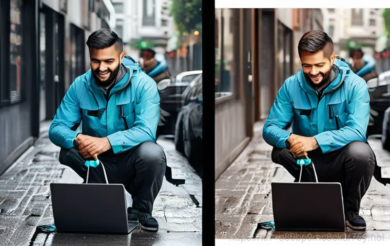 신월동 노트북 laptop 출장방문수리점 - A professional male laptop repair technician, in his late 30s, wearing a clean, branded polo shirt, ...