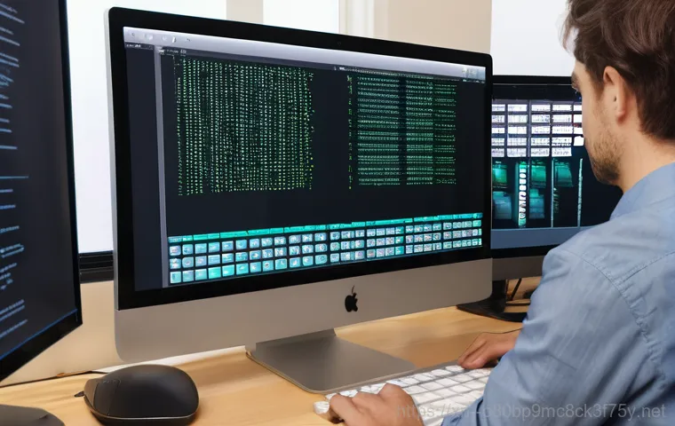 구수동 해킨토시 재설치 포맷  초기화 - A focused adult, casually dressed, sits at a modern desk in front of a computer monitor displaying a...