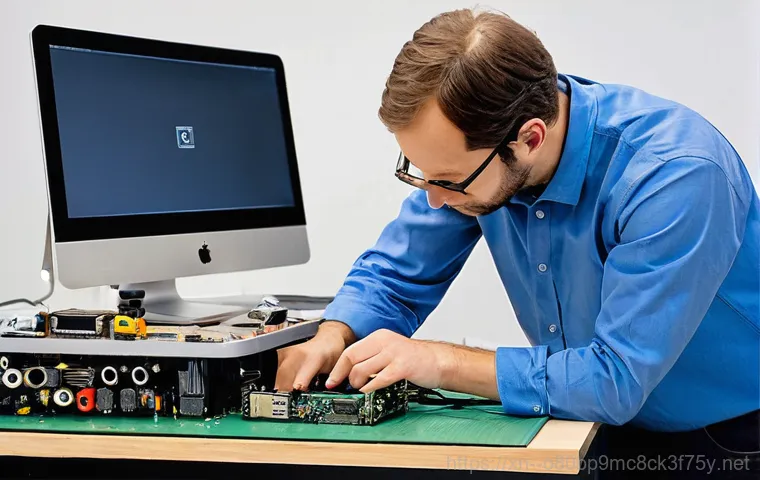장남면 맥미니 판매 및 수리 - **Image Prompt 2: Mac Mini Upgrade in Progress**
    A close-up, top-down shot of a pair of hands, b...