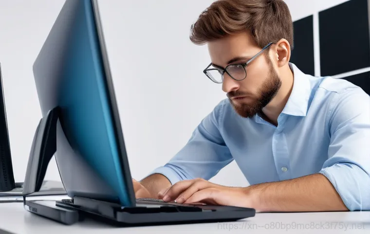 덕계동 STATUS_FILE_INVALID - A focused young adult, wearing a comfortable but modest sweater and jeans, sits at a modern desk, il...