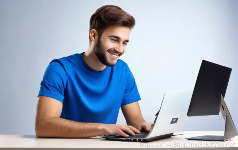 상면 출장방문윈도우 windows 설치 - A professional and friendly IT technician, dressed in a clean, branded polo shirt and dark trousers,...
