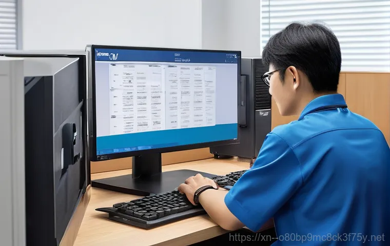동대문 컴퓨터업그레이드 - A vibrant, futuristic, and clean tech workspace. In the foreground, a sleek, transparent computer mo...
