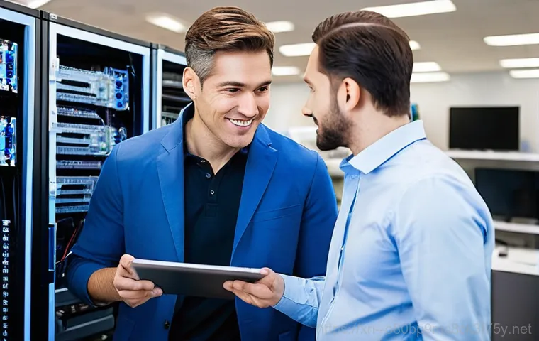 마천동 중고컴퓨터 pc 출장판매설치 - **Prompt:** A professional and friendly computer technician, wearing a clean company polo shirt, is ...