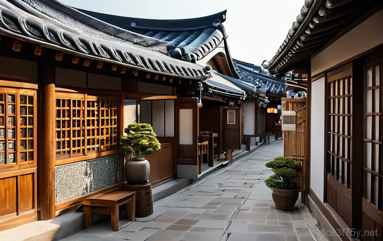 익선동 STATUS_INVALID_SESSION - Image Prompt 1: Daytime Tranquility and Modern Hanok Charm**
