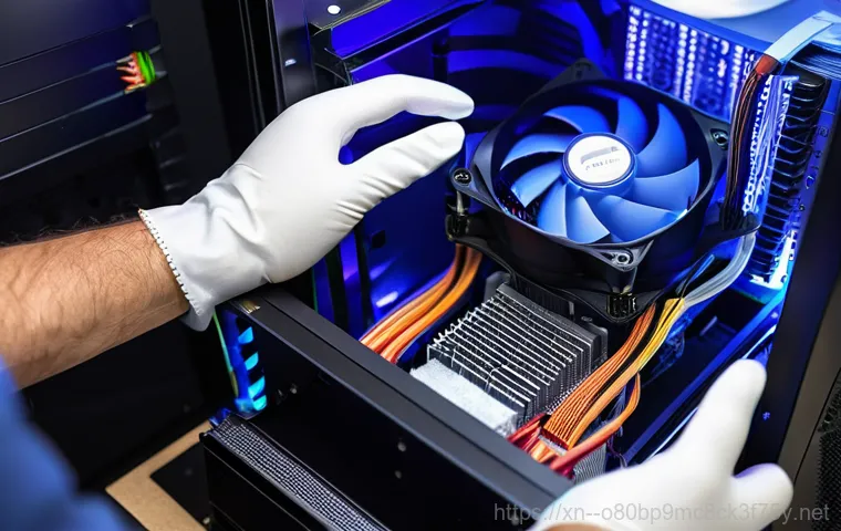 원평동 쿨러조립 및 교체수리 - A split image showcasing two distinct CPU cooling systems within desktop PC towers. On the left, a s...