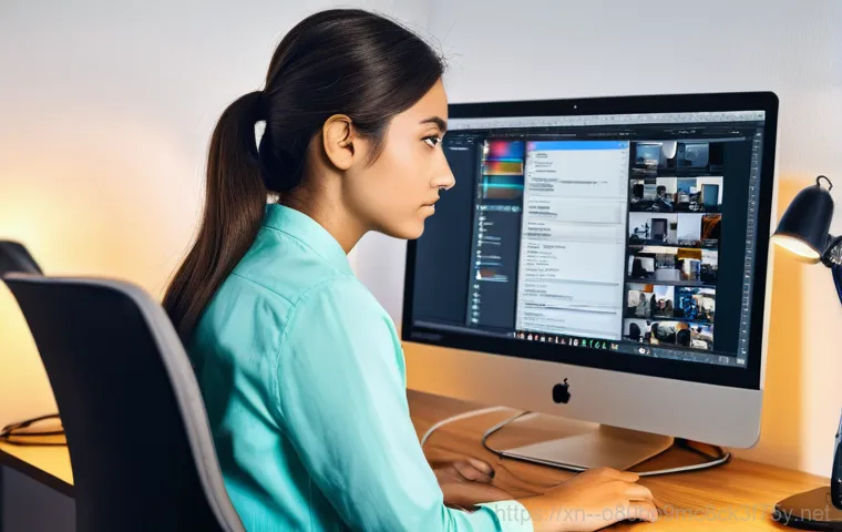 발화동 STATUS_IMAGE_INVALID - webp"). She might be subtly pointing at the screen with a stylus or typing diligently, deeply engros...