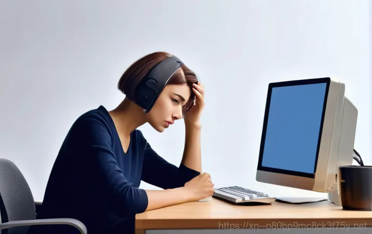 기흥동 메모리조립 및 교체수리 - **Prompt:** A frustrated young office worker, mid-20s, with a stylish bob haircut, sits at a modern ...