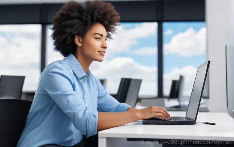 상록구 FAT_FILE_SYSTEM - **Prompt:** A focused and determined young adult, male or female, is hunched over a laptop keyboard ...