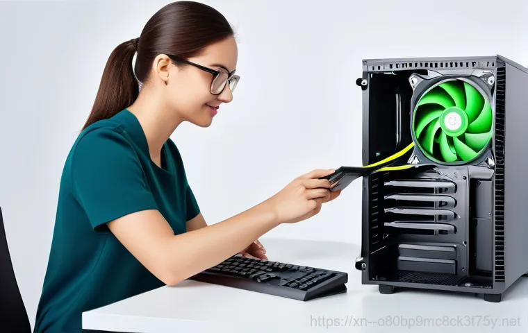 답동 WIN32K_POWER_WATCHDOG_TIMEOUT - **Prompt:** A person with a focused expression is carefully examining the internal components of an ...