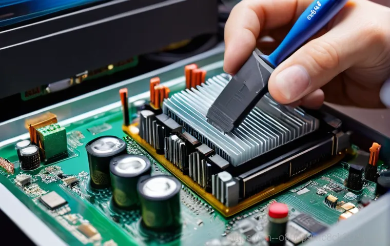 방배동 NMI_HARDWARE_FAILURE - **Overheating Computer Internals with Dust:** An extreme close-up, macro shot inside a desktop compu...