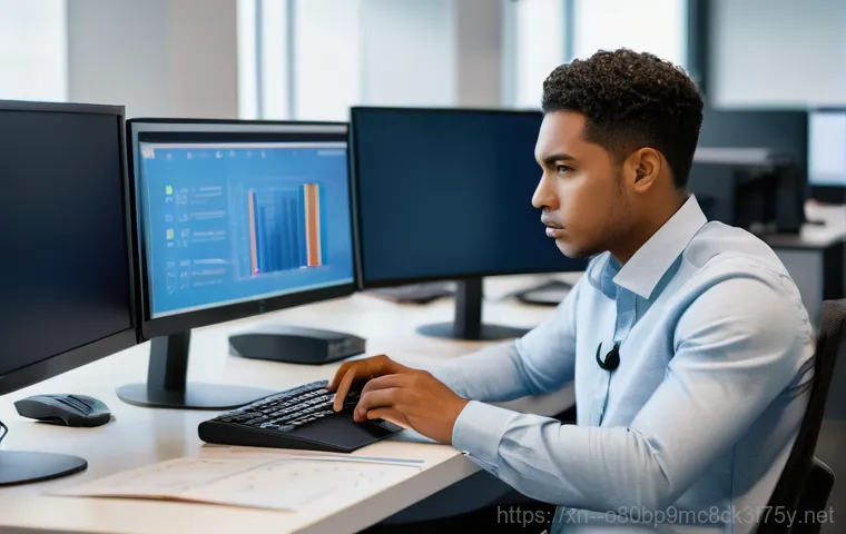 영북면 DRIVER_POWER_STATE_FAILURE - A surprised and frustrated young adult, gender and ethnicity ambiguous, staring at a computer screen...