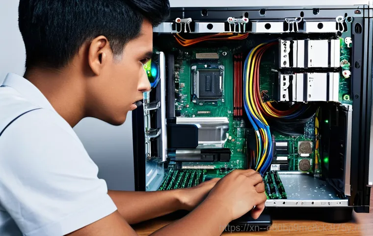 병점동 STATUS_KERNEL_MODE_EXCEPTION - **Prompt:** A young adult, visibly frustrated, gazes at a computer monitor displaying a bright blue ...