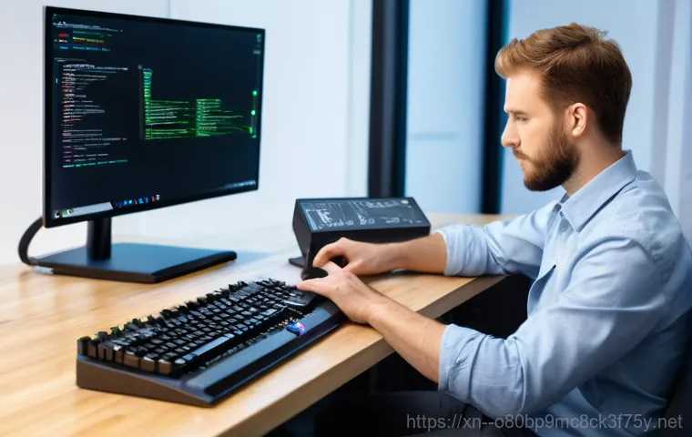 청담동 STATUS_KERNEL_FILE_SYSTEM_ERROR - A person in their late 20s, with a look of dismay and frustration, sitting at a modern desk in a hom...