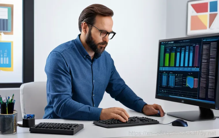 광사동 STATUS_KERNEL_UNSUPPORTED_DEVICE - A person in their mid-30s, dressed casually, sits at a clean, well-lit desk. They are holding a slee...