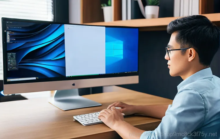 고매동 WIN32K_LOCK_HELD_TOO_LONG - A person in their mid-30s, wearing a t-shirt and jeans, is intently focused on troubleshooting an op...