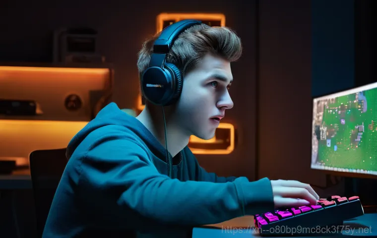서탄면 f4키 누르라고 할때 - A young, surprised gamer (wearing a modest t-shirt and shorts) sitting in front of a desktop compute...