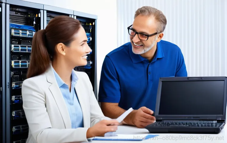 중산동 파일서버출장방문수리점 - Data Recovery Specialist in a High-Tech Lab**
    A close-up, high-angle shot focusing on the hands ...
