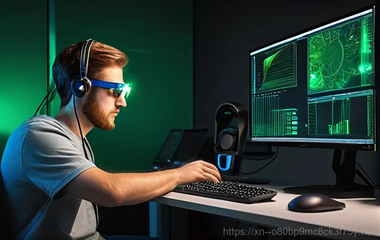 강하면 WATCHDOG_VIOLATION - **Prompt 1: The Enigmatic Blue Screen**
    "A person in their late 20s to early 30s sits in a dimly...