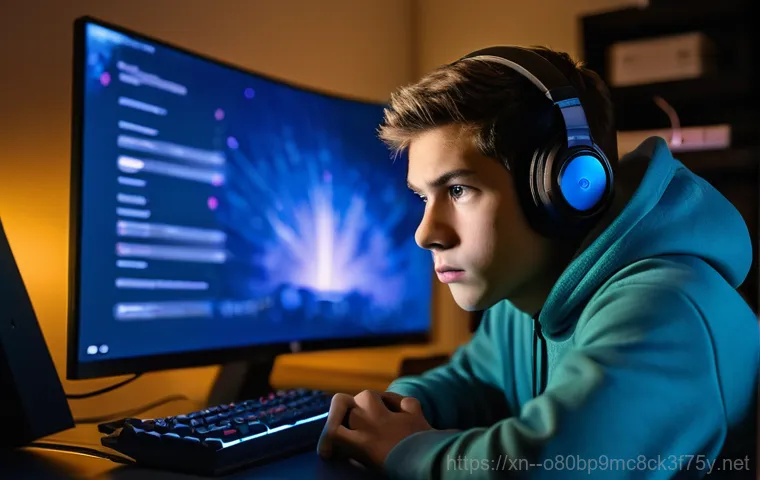 하계동 STATUS_INVALID_IMAGE_FORMAT - **Prompt:** A young adult, male or female, sits at a desk in a dimly lit home office, their face ill...