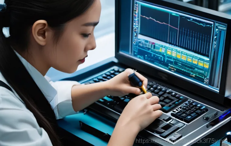 후암동 워크스테이션출장방문수리점 - A strong and capable male technician, wearing a practical work uniform and safety gloves, is careful...