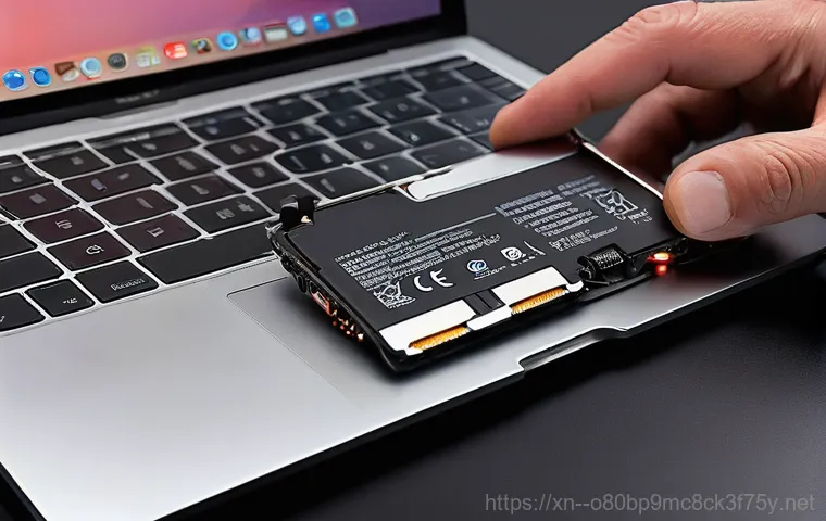 설운동 맥북프로 판매 및 수리 - A close-up shot of a modern MacBook Pro (M1 or M2 model) with a severely cracked screen, displaying ...