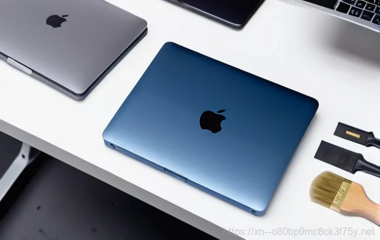 설운동 맥북프로 판매 및 수리 - A dramatic, eye-level close-up of an older model MacBook (e.g., A1398 or A1502) with its bottom case...