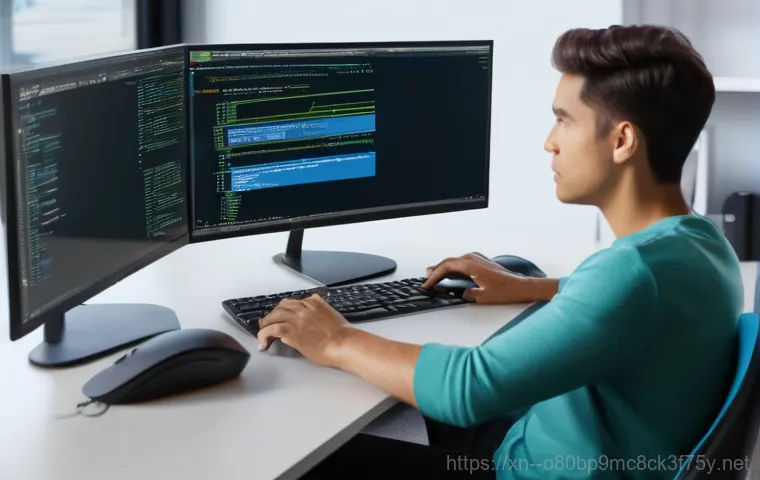 수색동 UNEXPECTED_KERNEL_MODE_TRAP - A focused individual, wearing a clean, short-sleeved shirt and practical trousers, is carefully insp...