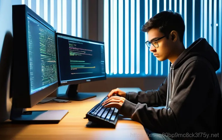 하갈동 BOOTMGR is missing - **Prompt:** A frustrated adult individual, possibly in their 30s or 40s, sits hunched at a computer ...