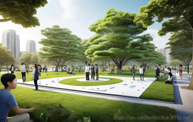증산동 MEMORY_MANAGEMENT - A lively and detailed street-level view of a smart city neighborhood, echoing the spirit of Jeungsan...