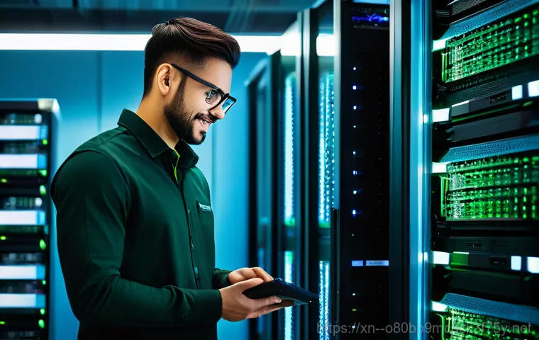 시천동 STATUS_KERNEL_CONNECTION_TIMEOUT - A determined female network engineer, early 30s, in a brightly lit data center. She stands in front ...