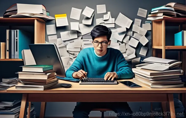 오전동 STATUS_MEMORY_OVERFLOW - A realistic, high-definition image depicting a young adult or a teenager sitting at a desk, looking ...