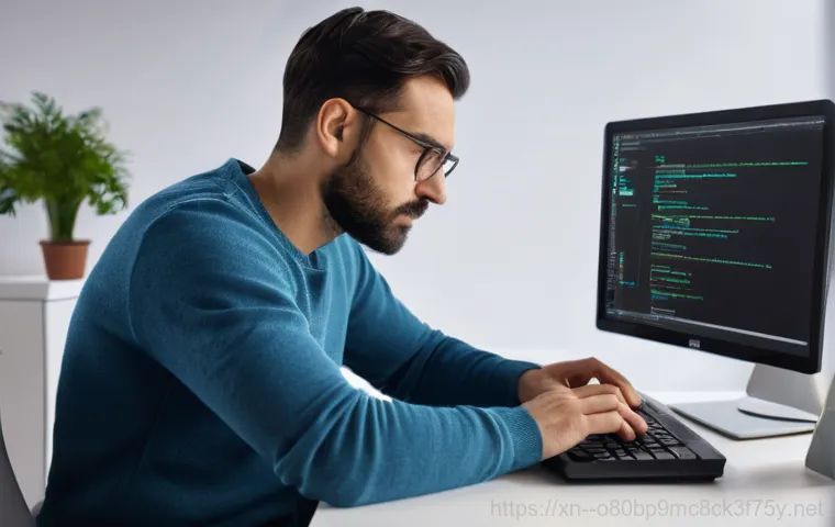 상일동 STATUS_KERNEL_DATA_CORRUPTION - A person in their late 20s or early 30s, looking bewildered and slightly frustrated, sitting at a ho...