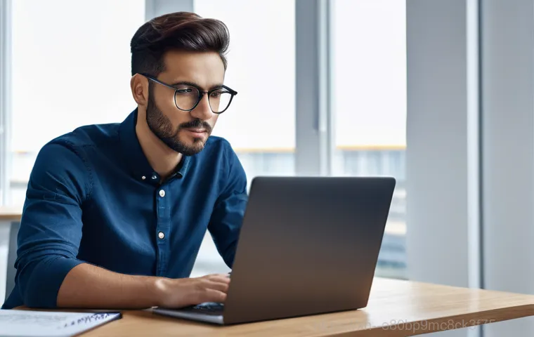 원천동 STATUS_KERNEL_CONFIGURATION_ERROR - A person in their 30s, wearing a clean t-shirt and jeans, is meticulously working on an open desktop...