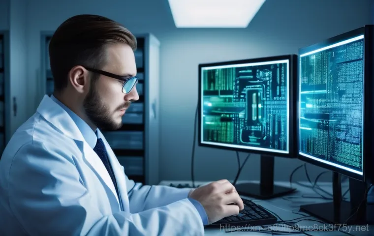 대장동 server출장방문수리점 - A highly skilled computer technician, focused intently on a disassembled laptop or server on a workb...