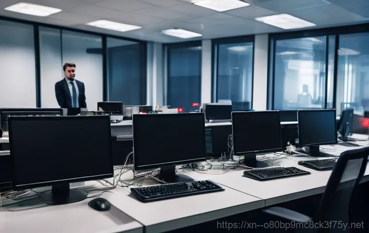 자금동 파일서버출장방문수리점 - Image Prompt 1: Catastrophic Server Failure in an Office**
