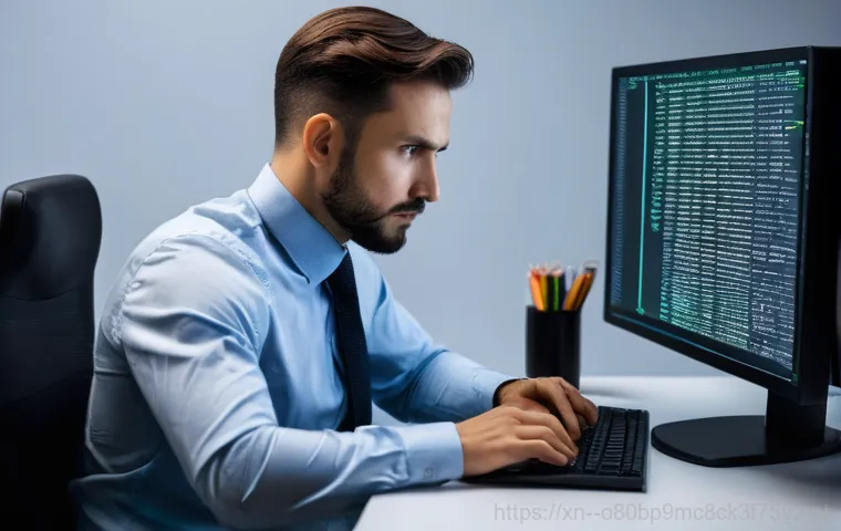 금사면 STATUS_SYSTEM_LICENSE_INVALID - A perplexed person, appearing frustrated, sitting in front of a computer monitor displaying a blue s...