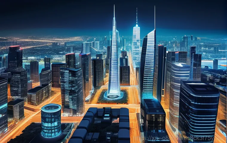도원동 STATUS_PRIVILEGED_INSTRUCTION - A visually dynamic yet subtly unsettling scene depicting a futuristic smart city under a sophisticat...