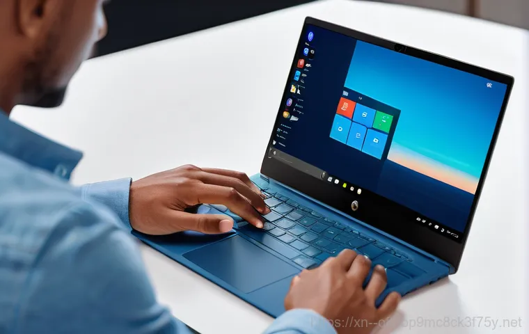 매산로 윈도우11 windows11 재설치 포맷  초기화 - A person in their late 20s, dressed in smart casual attire, sits hunched over a laptop, looking visi...