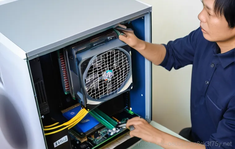 향남읍 블루스크린 - A focused and experienced computer technician, in their 30s, wearing a clean, practical work polo sh...