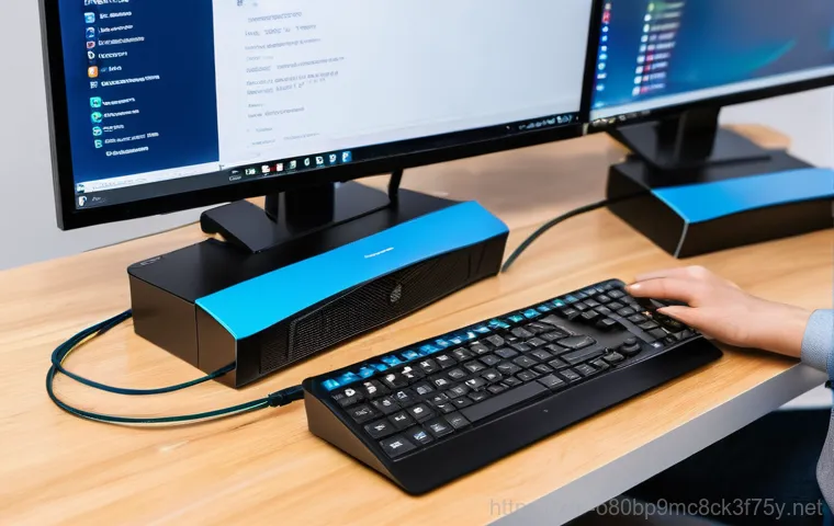 북창동 케이블연결확인 - **Image Prompt 2: Resolving Monitor Signal Issue in a Home Office**
    A close-up, well-lit shot of...
