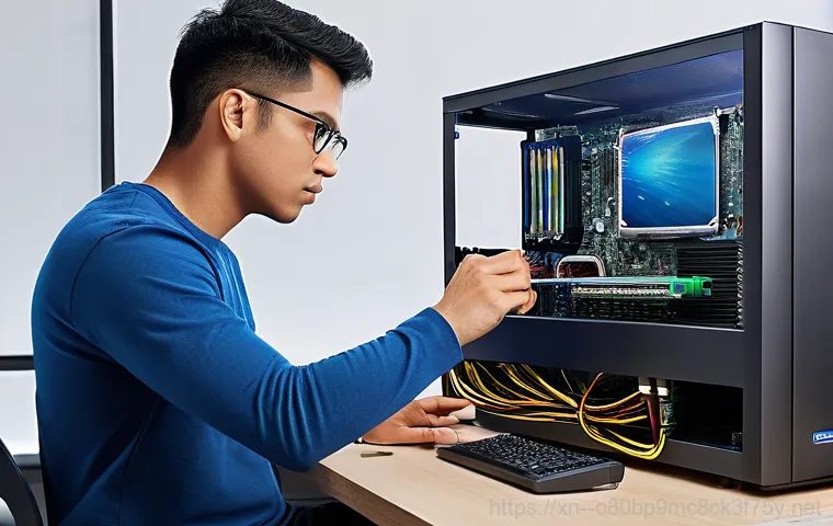 수하동 DRIVER_VERIFIER_DETECTED_VIOLATION - **Prompt:** A young adult, dressed in casual everyday clothes, sits hunched over a desktop computer ...