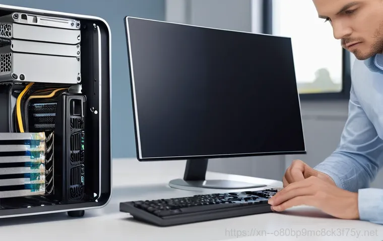 예관동 STATUS_KERNEL_BOOT_FAILURE - **Image Prompt: Hardware Conflict Illuminated**
    A close-up, dynamic shot of a computer's open ca...