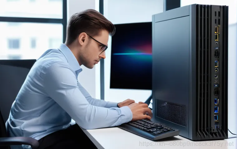 소사본동 STATUS_DEVICE_NOT_READY - A person in their late twenties, wearing a smart casual button-up shirt, is intently focused on a la...