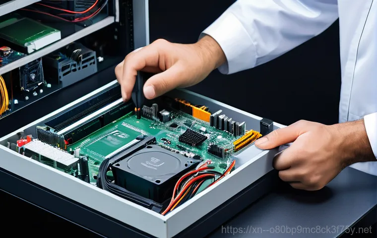 세교동 메인보드조립 및 교체수리 - A highly detailed, slightly futuristic close-up of a high-performance computer motherboard. The intr...