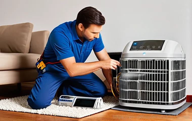 지산동 팬돌다 멈춤 - **Prompt 2: Diligent Air Conditioner Filter Cleaning**
    "A well-lit, clean utility room or bathro...