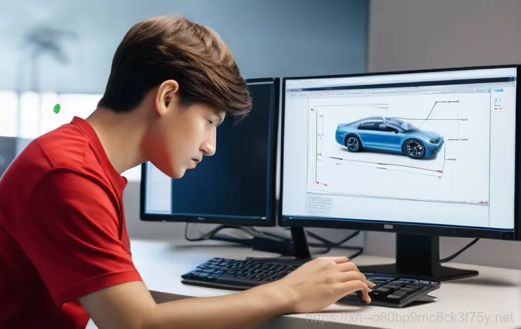 대자동 DRIVER_CAUSED_SYSTEM_CRASH - A worried young adult, appearing a bit frustrated, sits in front of a computer monitor displaying a ...